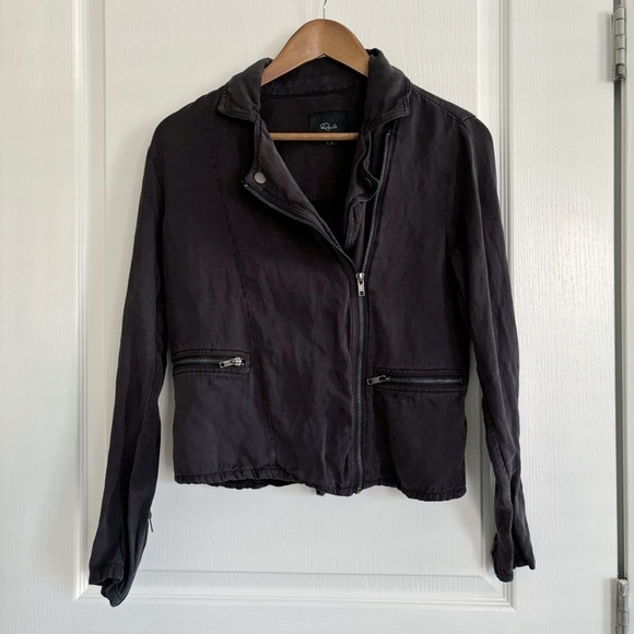 Rails Jackets & Blazers - Rails Coal Grey Linen Blend Asymmetrical Zip Moto Jacket Small